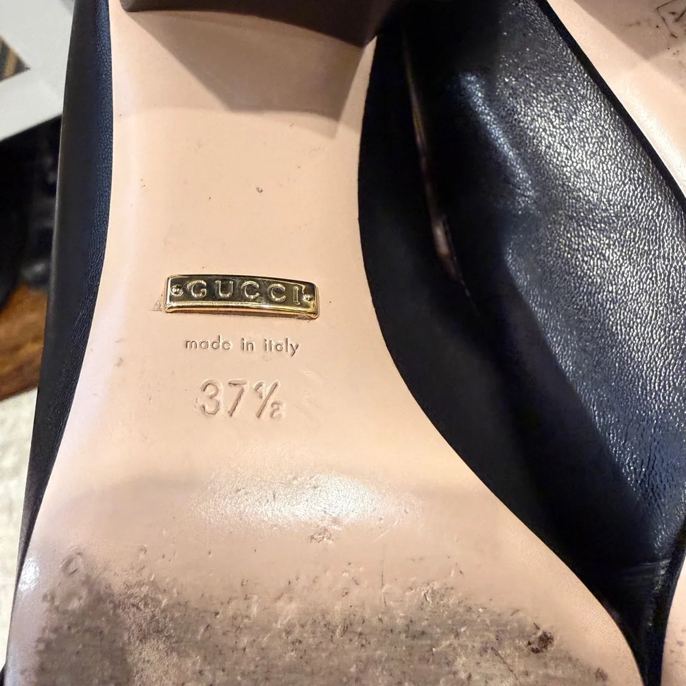 Gucci Black Leather Fringe Loafers with Gold Accent 37.5 - Picture 5 of 5